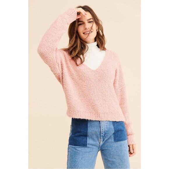 Free People Finders Keepers V-Neck Sweater in Peach Size X-Small - Picture 1 of 7